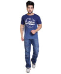 Typography Men Round Neck Blue T-Shirt