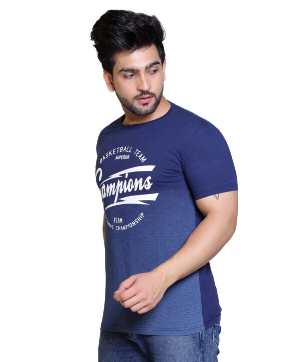 Typography Men Round Neck Blue T-Shirt